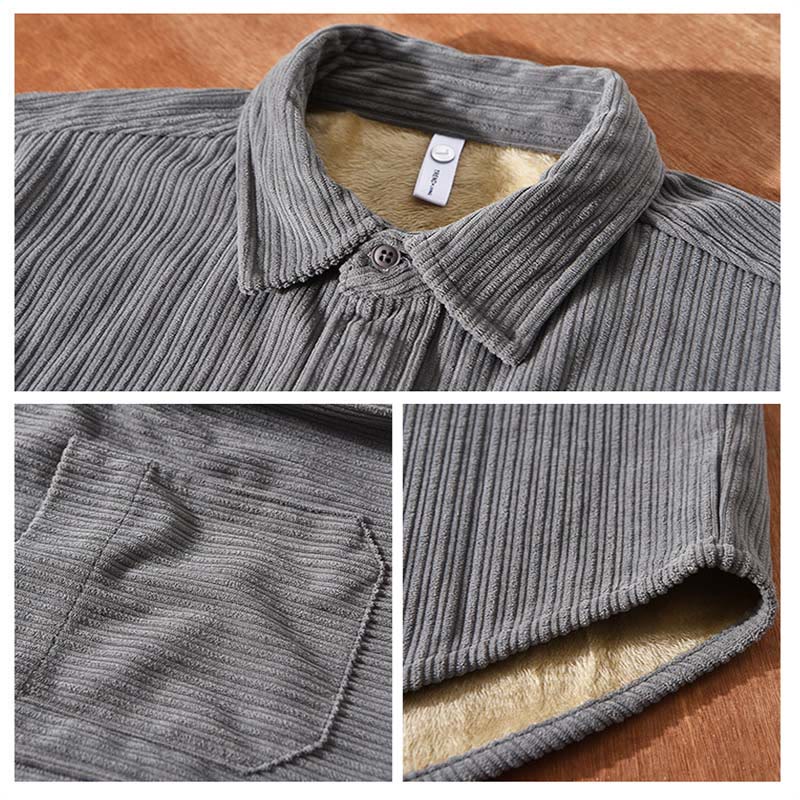 Nimara Ritual Men's Long Sleeve Fleece Lined With Pocket Corduroy Comfortable Shirt