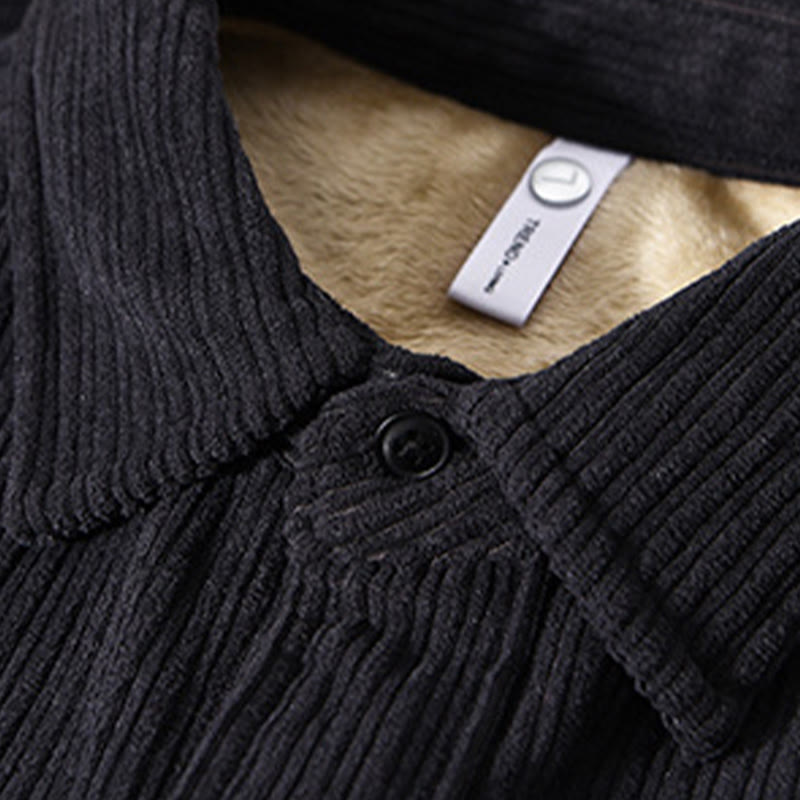 Nimara Ritual Men's Long Sleeve Fleece Lined With Pocket Corduroy Comfortable Shirt