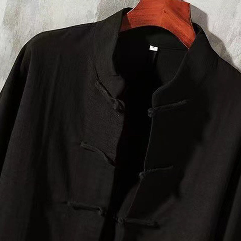 Nimara Ritual Men's Tang Long Sleeve Shirt Frog Button With Pocket Stand Collar Comfort Shirt