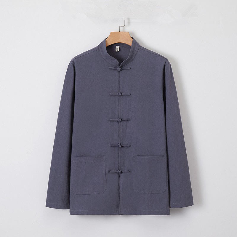 Nimara Ritual Men's Tang Long Sleeve Shirt Frog Button With Pocket Stand Collar Comfort Shirt
