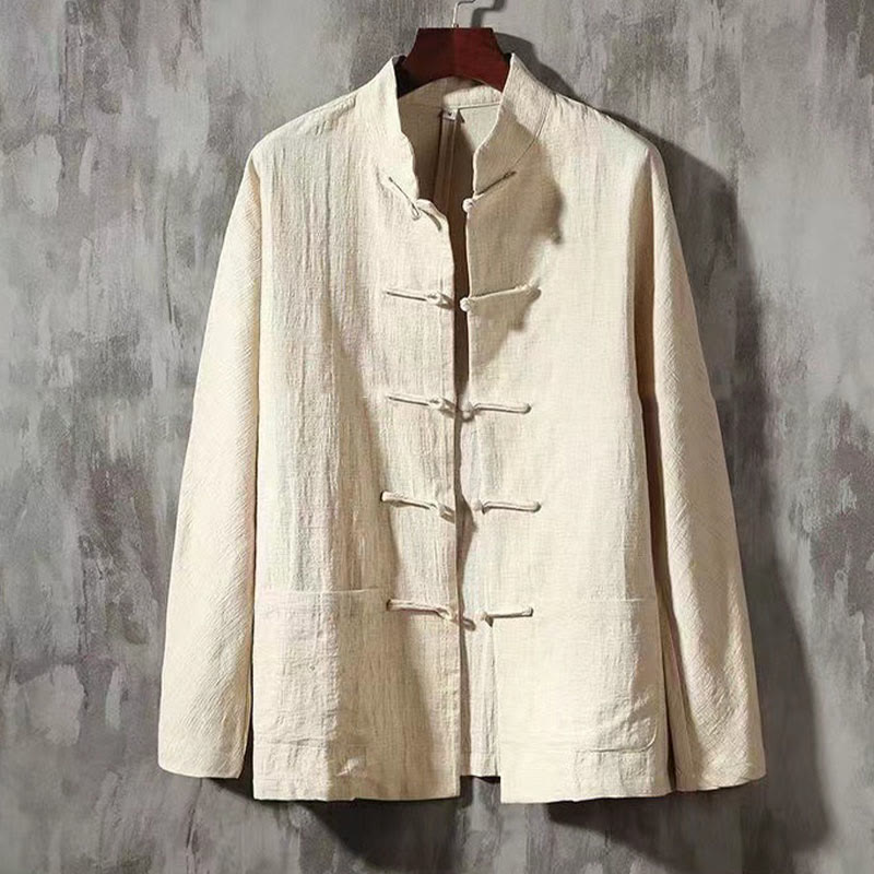 Nimara Ritual Men's Tang Long Sleeve Shirt Frog Button With Pocket Stand Collar Comfort Shirt