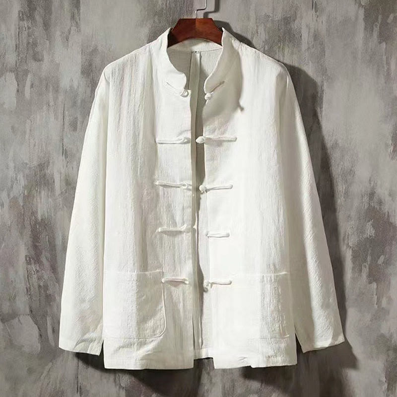 Nimara Ritual Men's Tang Long Sleeve Shirt Frog Button With Pocket Stand Collar Comfort Shirt