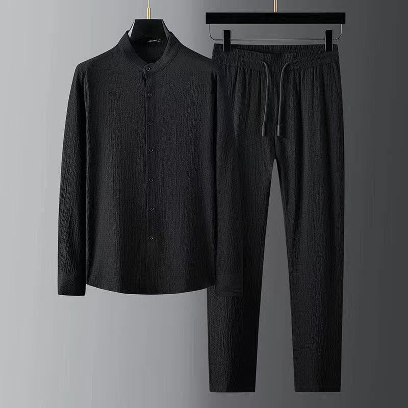 Nimara Ritual Pure Color Long Sleeve Top Pants Clothing Men's Set