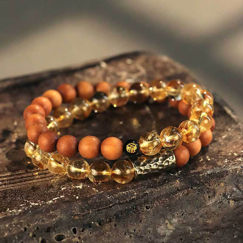 Nimara Ritual Citrine Sandalwood Bodhi Seed Protection Double Wrap Bracelet