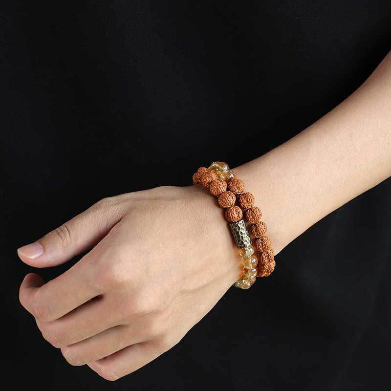 Nimara Ritual Citrine Sandalwood Bodhi Seed Protection Double Wrap Bracelet