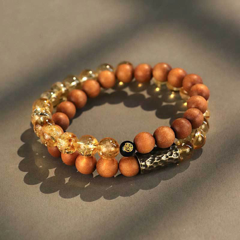 Nimara Ritual Citrine Sandalwood Bodhi Seed Protection Double Wrap Bracelet