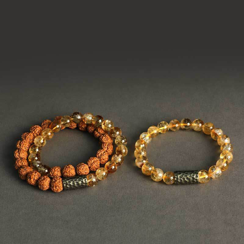 Nimara Ritual Citrine Sandalwood Bodhi Seed Protection Double Wrap Bracelet