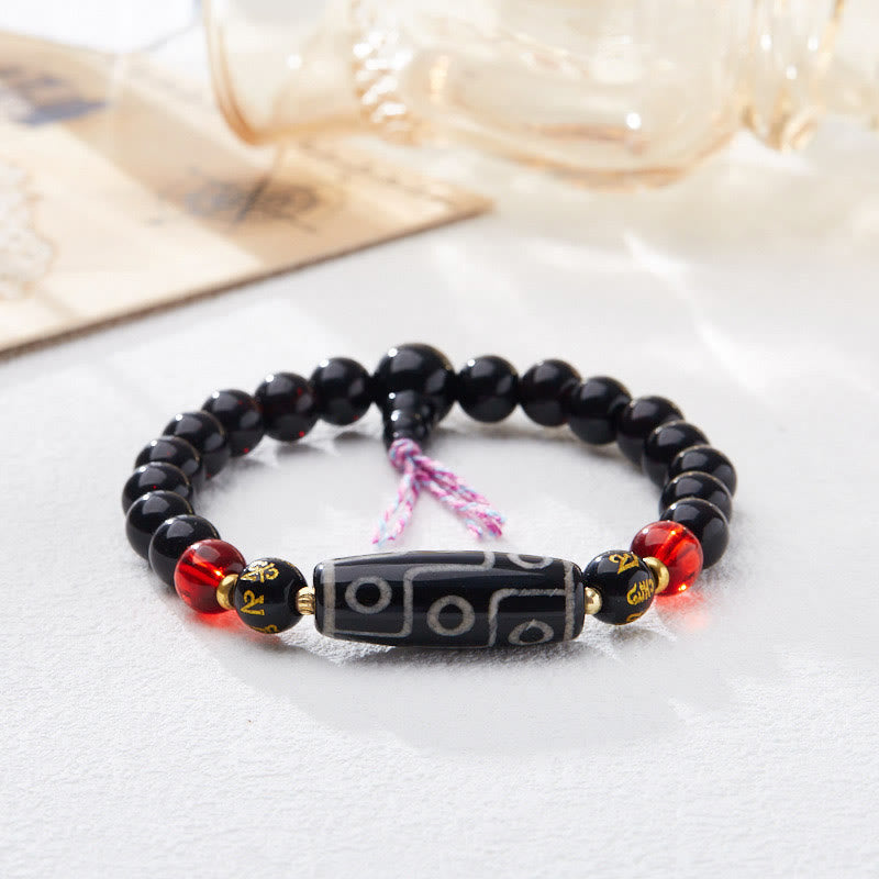 Nimara Ritual Tibetan Nine-eye Dzi Bead Black Onyx Six True Words Wealth Protection Bracelet