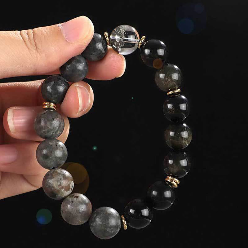 Nimara Ritual 925 Sterling Silver Black Onyx Gold Sheen Obsidian Lava Rock Tiger Eye Six True Words Wealth Protection Bracelet