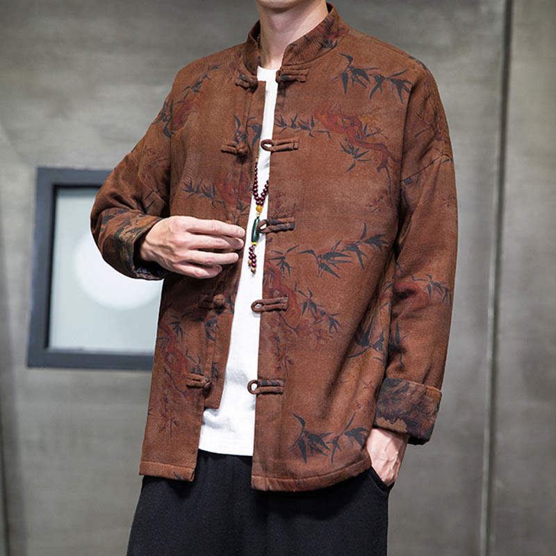 Nimara Ritual Frog-Button Chinese Tang Suit Long Shirt Cotton Men Jacket Clothing