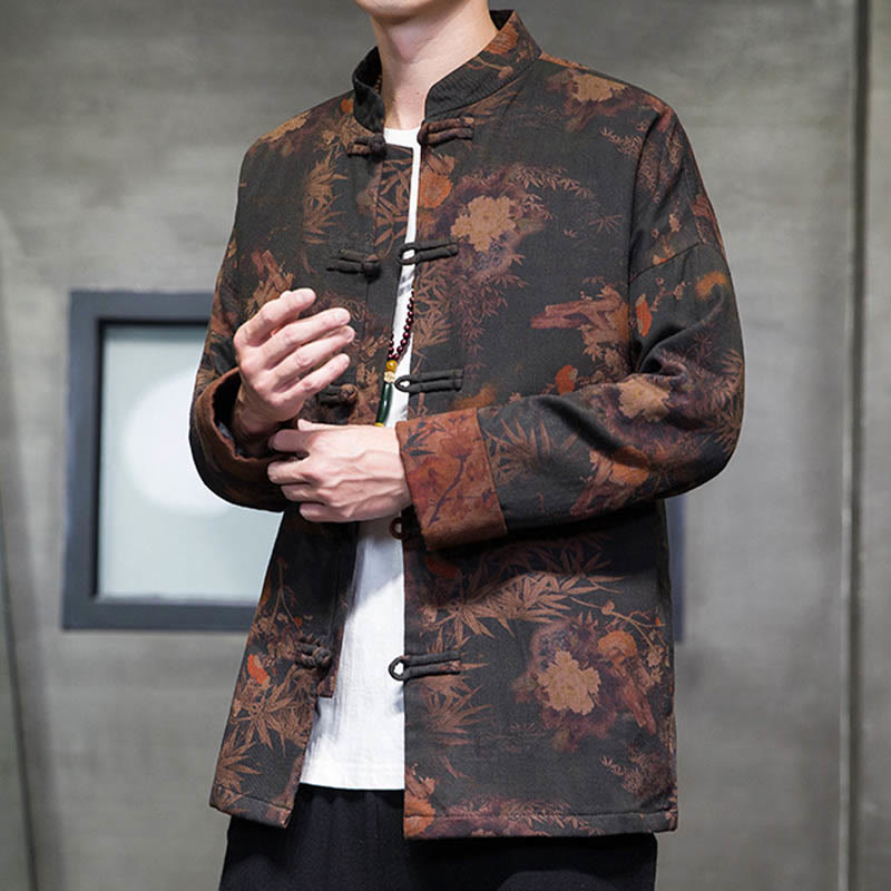 Nimara Ritual Frog-Button Chinese Tang Suit Long Shirt Cotton Men Jacket Clothing