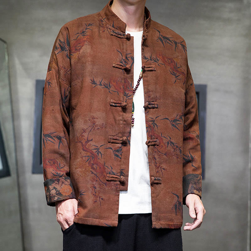 Nimara Ritual Frog-Button Chinese Tang Suit Long Shirt Cotton Men Jacket Clothing