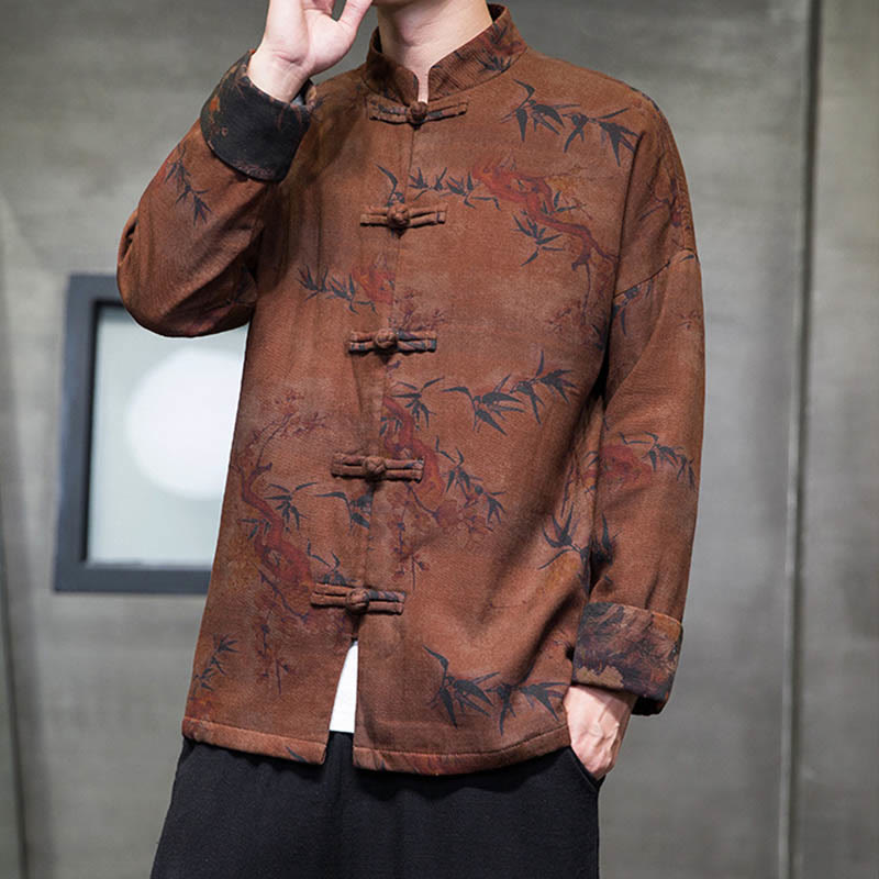 Nimara Ritual Frog-Button Chinese Tang Suit Long Shirt Cotton Men Jacket Clothing
