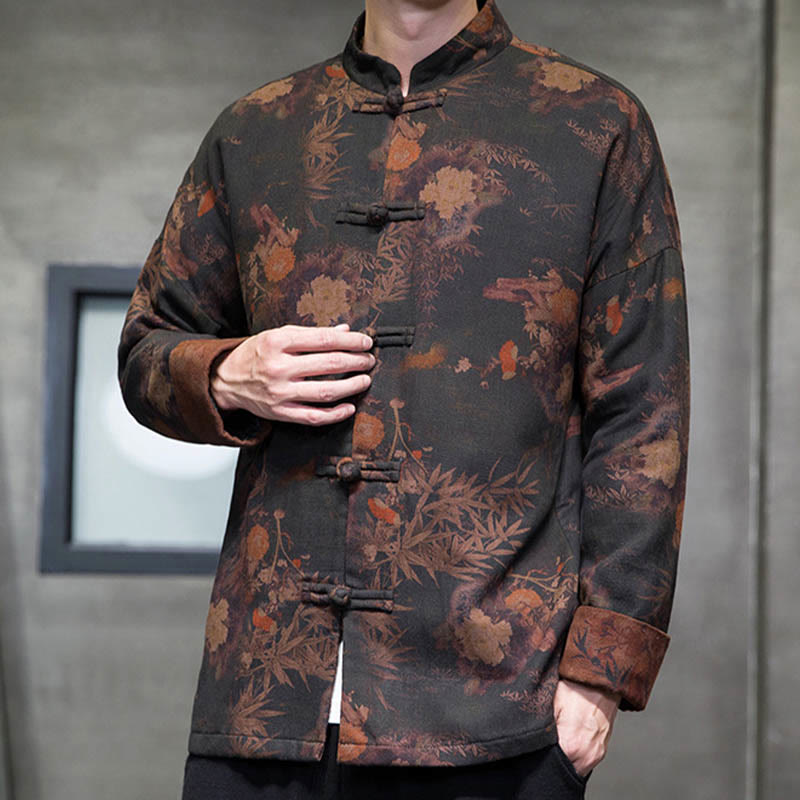 Nimara Ritual Frog-Button Chinese Tang Suit Long Shirt Cotton Men Jacket Clothing