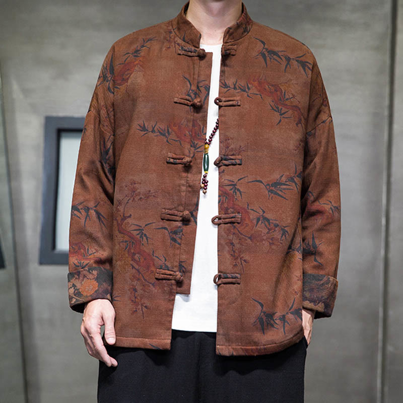 Nimara Ritual Frog-Button Chinese Tang Suit Long Shirt Cotton Men Jacket Clothing