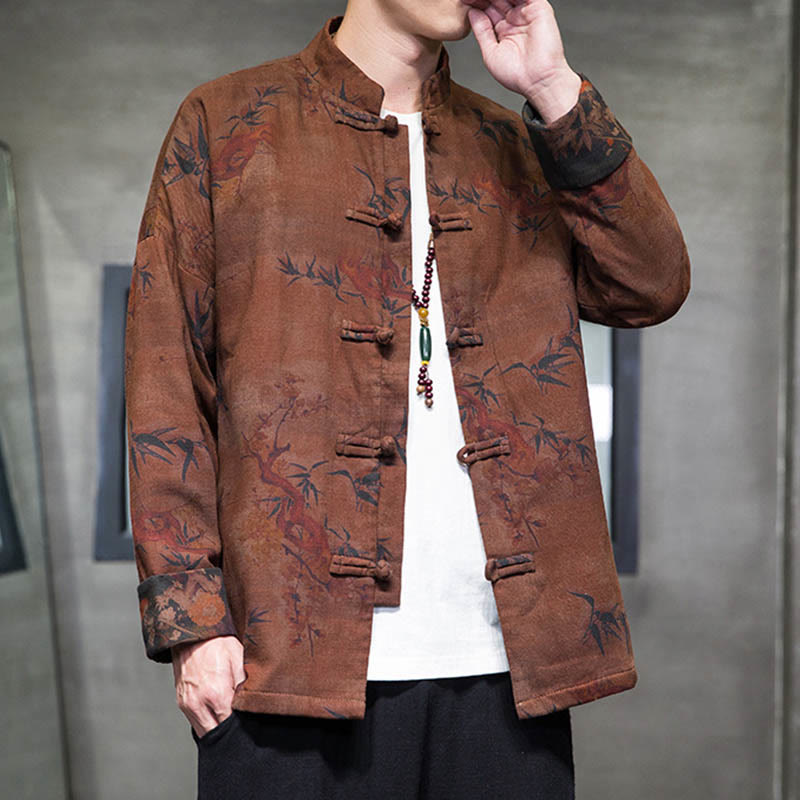 Nimara Ritual Frog-Button Chinese Tang Suit Long Shirt Cotton Men Jacket Clothing