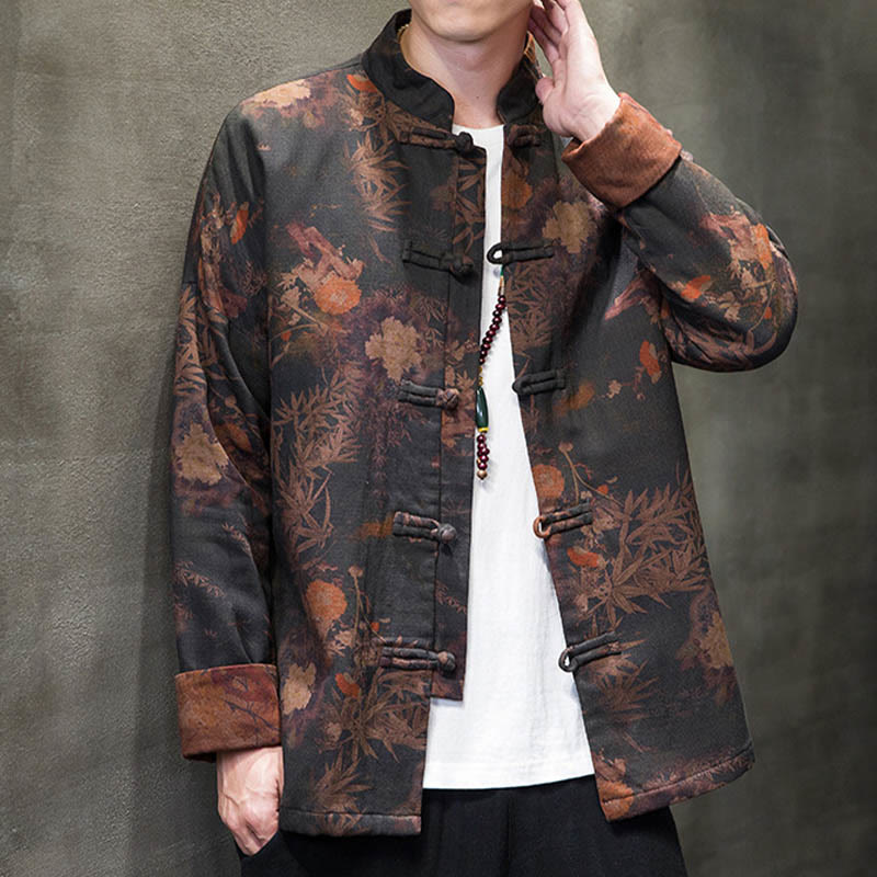 Nimara Ritual Frog-Button Chinese Tang Suit Long Shirt Cotton Men Jacket Clothing