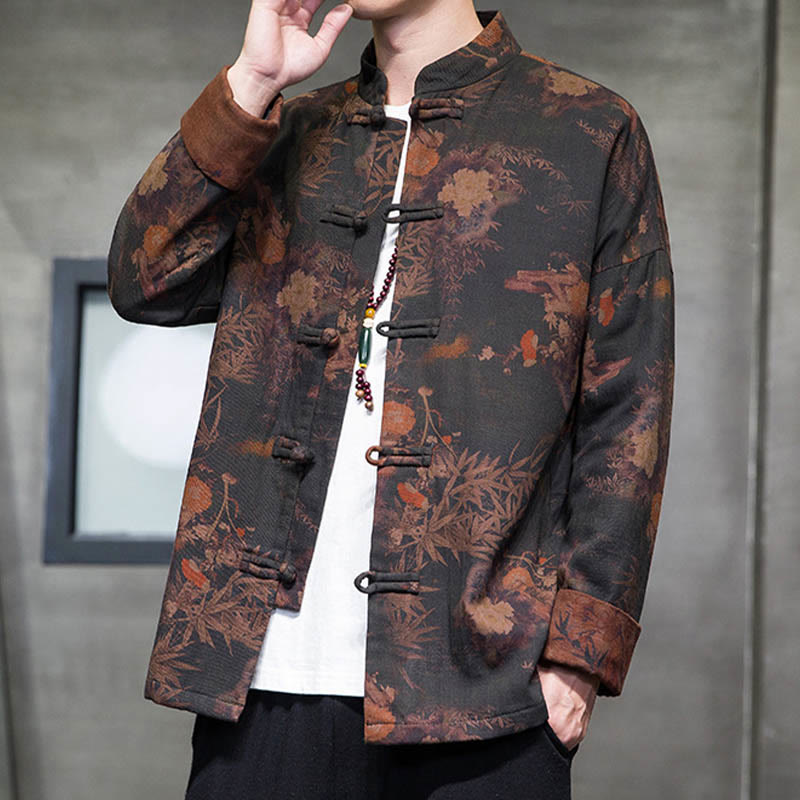 Nimara Ritual Frog-Button Chinese Tang Suit Long Shirt Cotton Men Jacket Clothing
