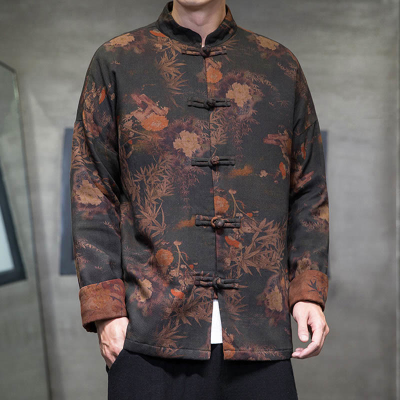 Nimara Ritual Frog-Button Chinese Tang Suit Long Shirt Cotton Men Jacket Clothing