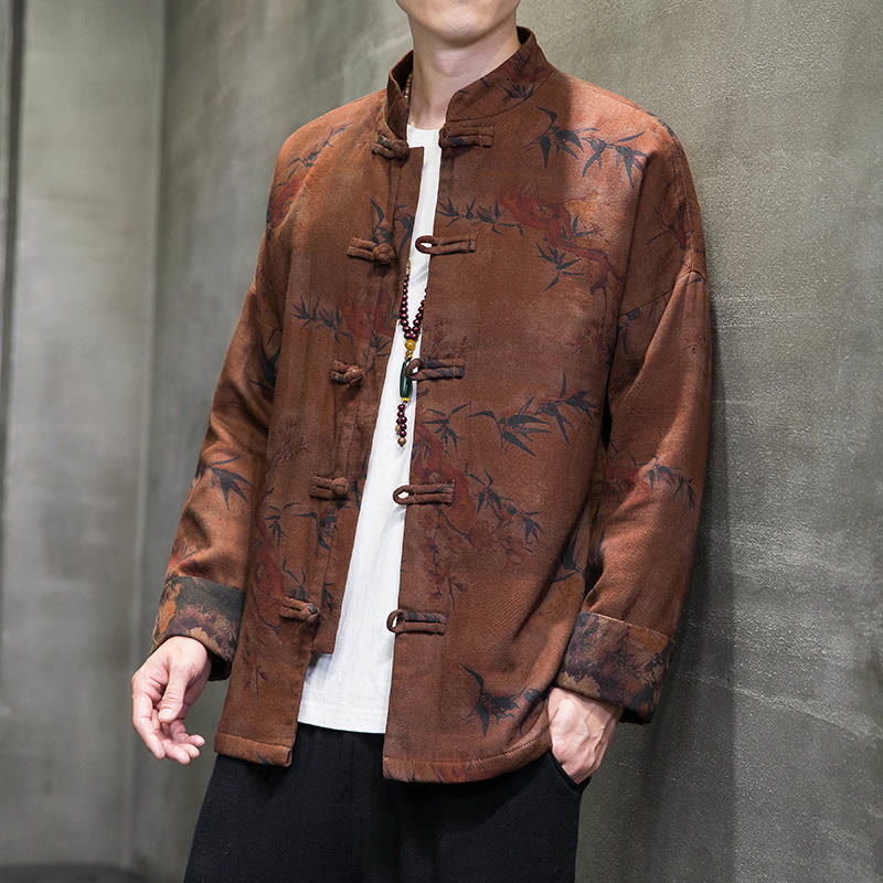 Nimara Ritual Frog-Button Chinese Tang Suit Long Shirt Cotton Men Jacket Clothing
