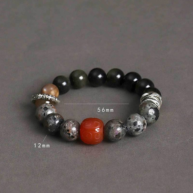 Nimara Ritual Gold Sheen Obsidian Lava Rock Red Agate Protection Bracelet