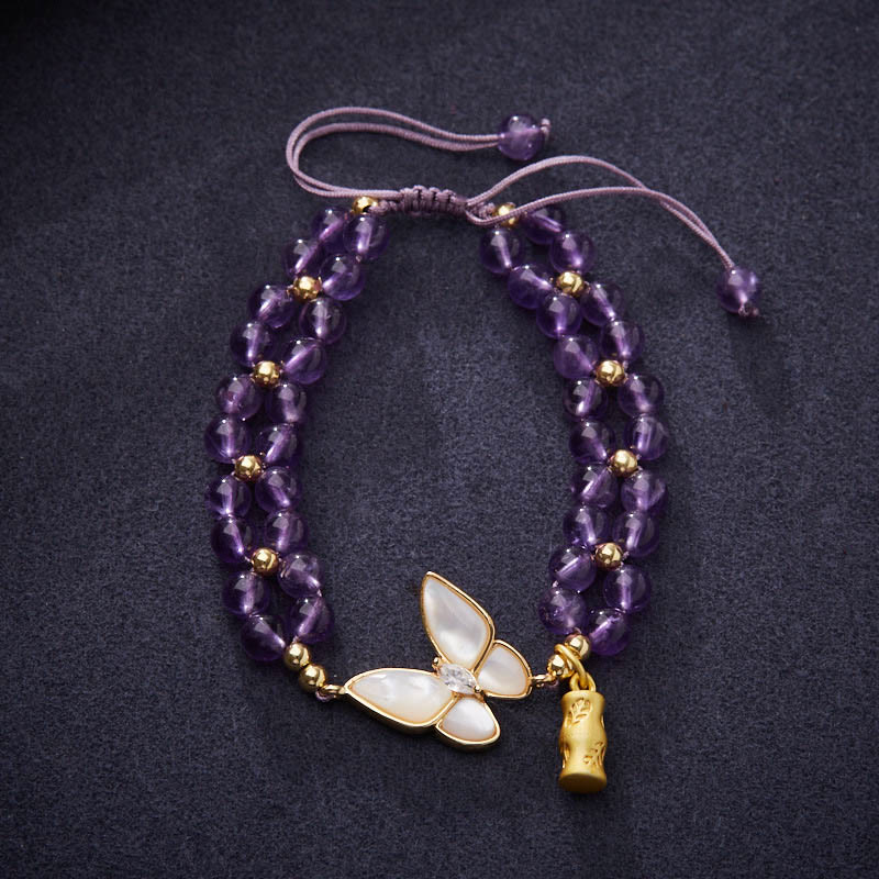 Nimara Ritual Amethyst Butterfly Bamboo Balance Relieves Stress Braided String Bracelet