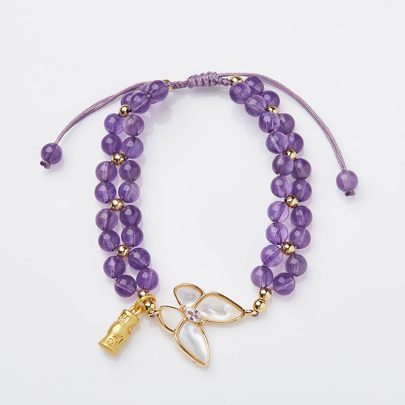 Nimara Ritual Amethyst Butterfly Bamboo Balance Relieves Stress Braided String Bracelet