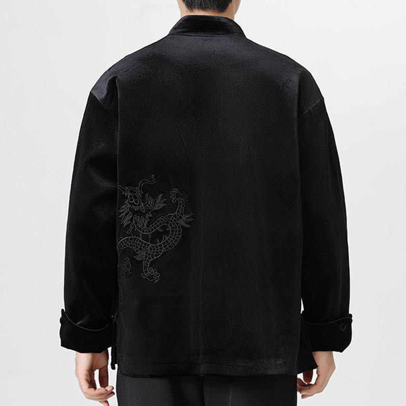 Nimara Ritual Embroider Dragon Casual Frog-button Cotton Men's Jacket Shirt Clothing