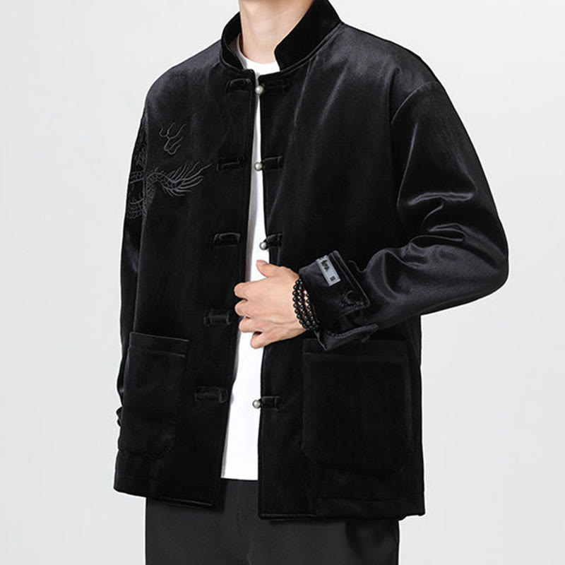 Nimara Ritual Embroider Dragon Casual Frog-button Cotton Men's Jacket Shirt Clothing