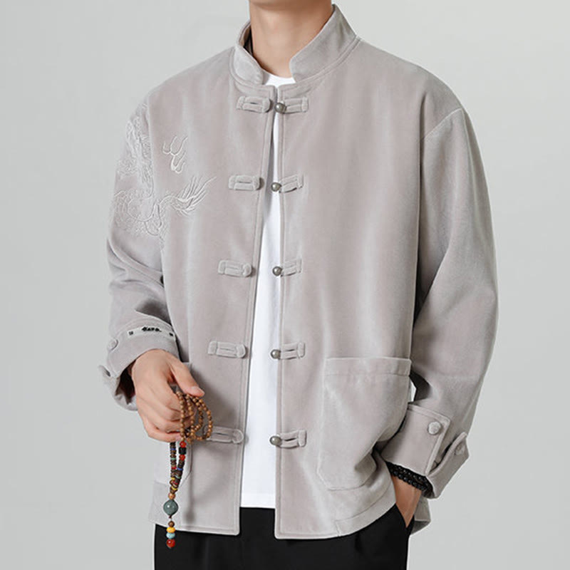 Nimara Ritual Embroider Dragon Casual Frog-button Cotton Men's Jacket Shirt Clothing