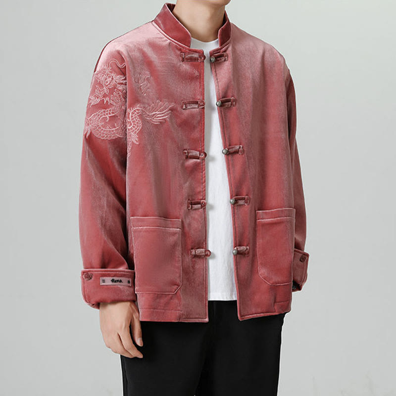 Nimara Ritual Embroider Dragon Casual Frog-button Cotton Men's Jacket Shirt Clothing
