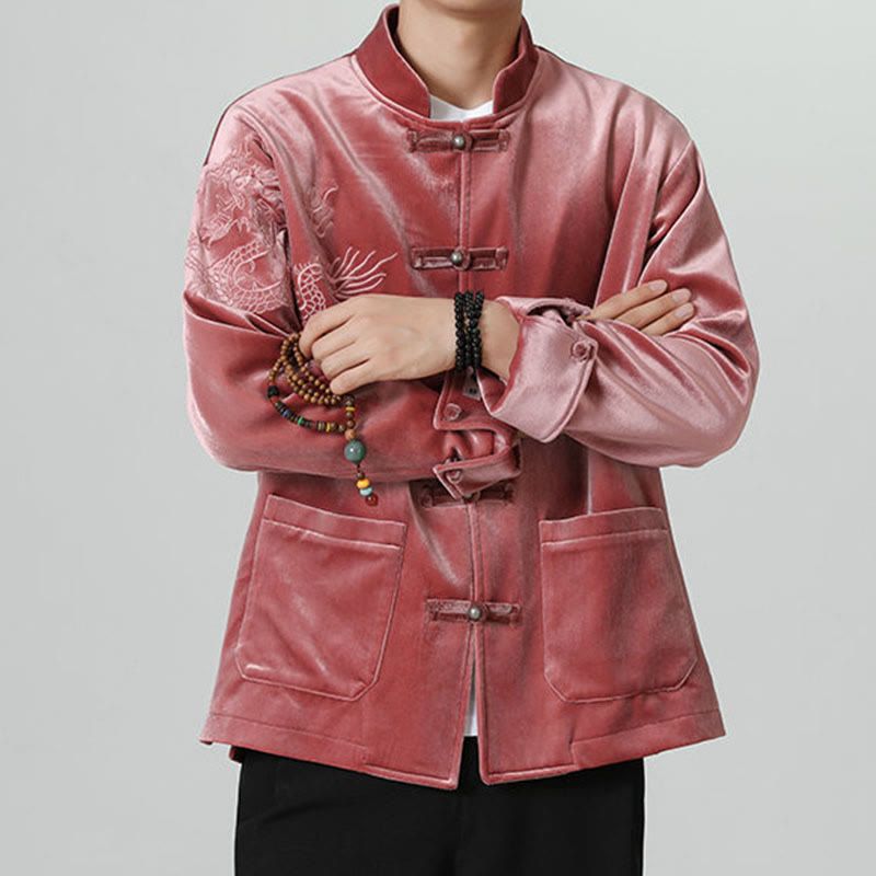 Nimara Ritual Embroider Dragon Casual Frog-button Cotton Men's Jacket Shirt Clothing