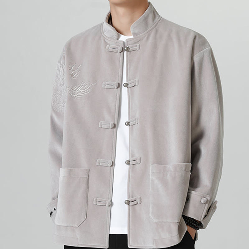 Nimara Ritual Embroider Dragon Casual Frog-button Cotton Men's Jacket Shirt Clothing