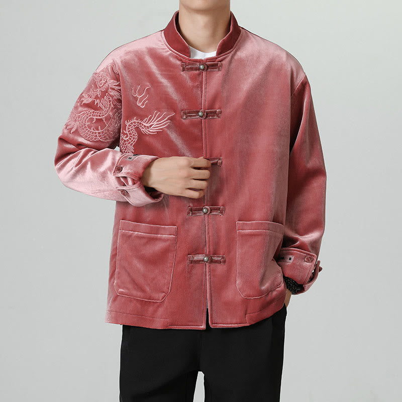 Nimara Ritual Embroider Dragon Casual Frog-button Cotton Men's Jacket Shirt Clothing
