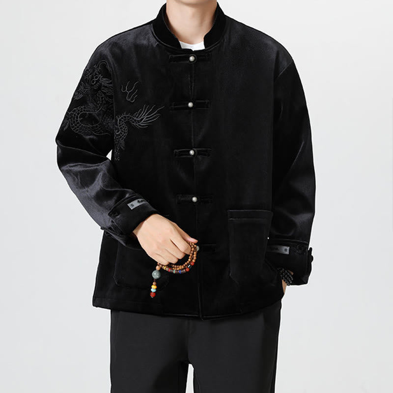 Nimara Ritual Embroider Dragon Casual Frog-button Cotton Men's Jacket Shirt Clothing