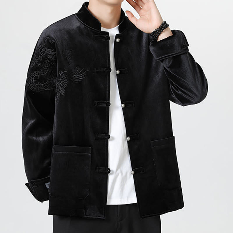 Nimara Ritual Embroider Dragon Casual Frog-button Cotton Men's Jacket Shirt Clothing