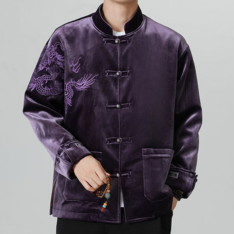 Nimara Ritual Embroider Dragon Casual Frog-button Cotton Men's Jacket Shirt Clothing