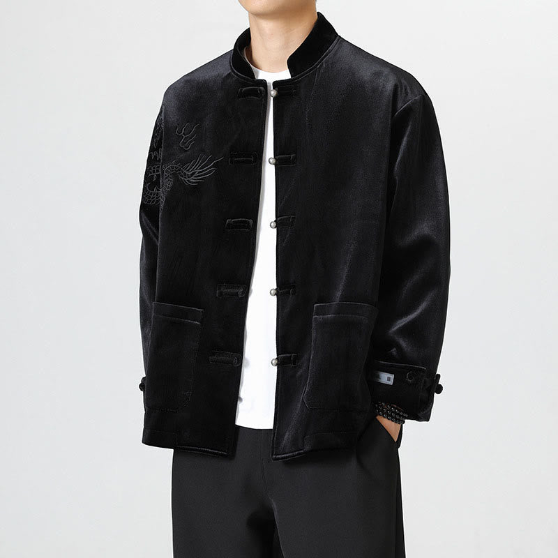 Nimara Ritual Embroider Dragon Casual Frog-button Cotton Men's Jacket Shirt Clothing