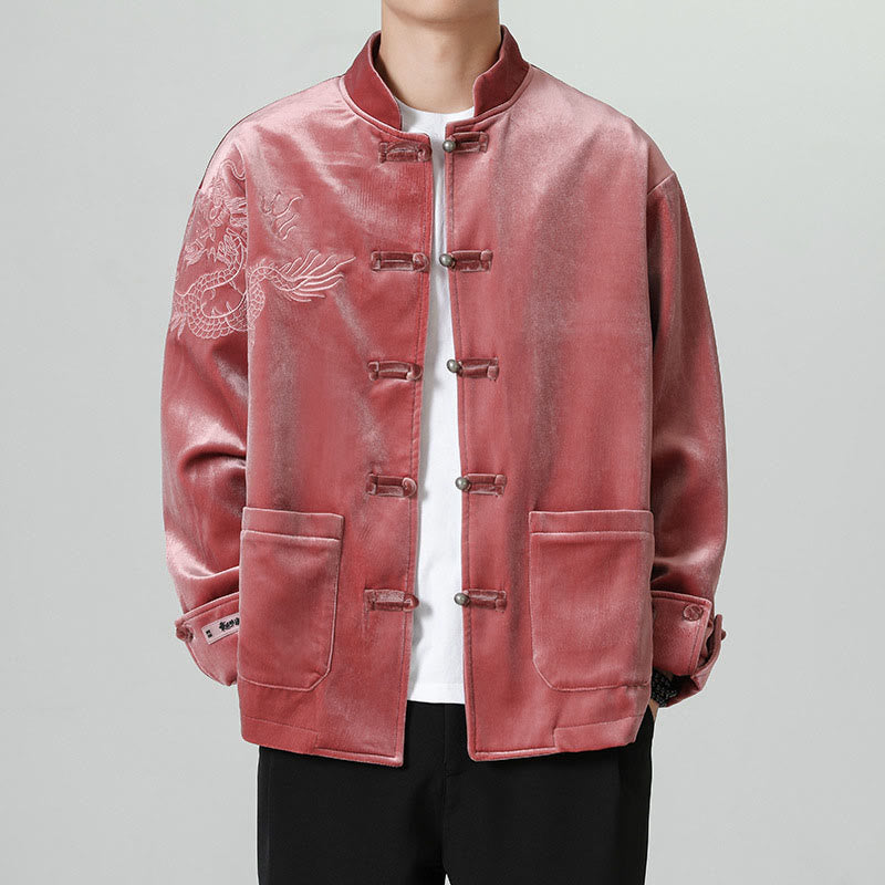 Nimara Ritual Embroider Dragon Casual Frog-button Cotton Men's Jacket Shirt Clothing
