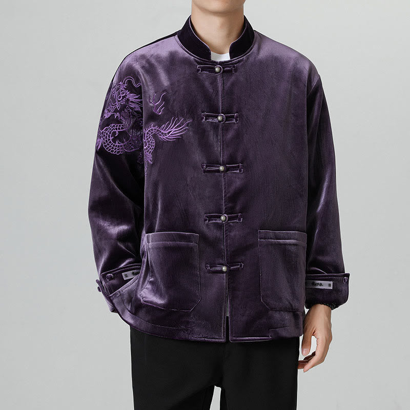 Nimara Ritual Embroider Dragon Casual Frog-button Cotton Men's Jacket Shirt Clothing