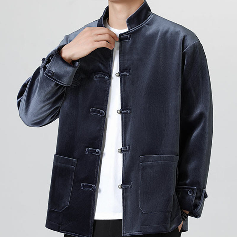 Nimara Ritual Embroider Dragon Casual Frog-button Cotton Men's Jacket Shirt Clothing
