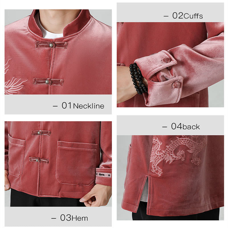 Nimara Ritual Embroider Dragon Casual Frog-button Cotton Men's Jacket Shirt Clothing