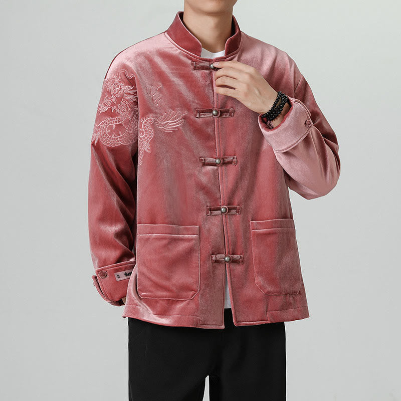 Nimara Ritual Embroider Dragon Casual Frog-button Cotton Men's Jacket Shirt Clothing