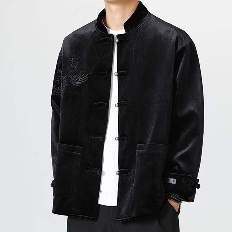 Nimara Ritual Embroider Dragon Casual Frog-button Cotton Men's Jacket Shirt Clothing
