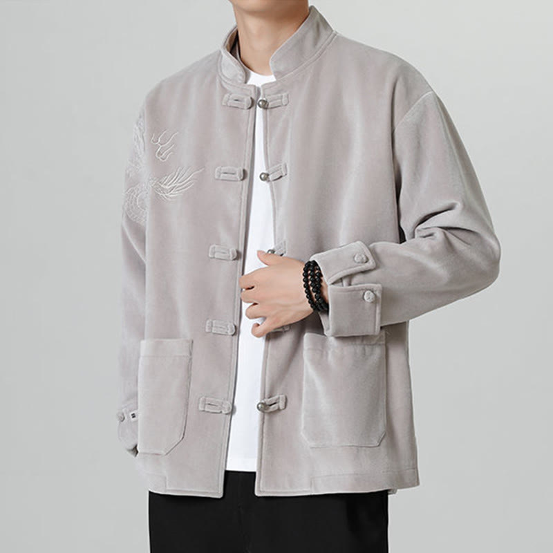Nimara Ritual Embroider Dragon Casual Frog-button Cotton Men's Jacket Shirt Clothing