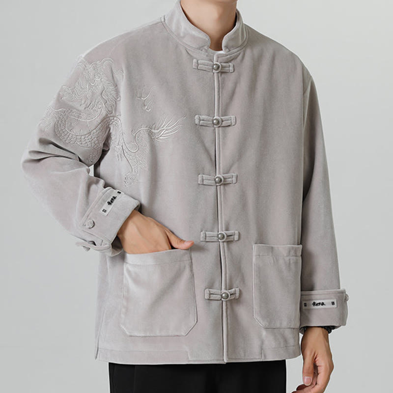 Nimara Ritual Embroider Dragon Casual Frog-button Cotton Men's Jacket Shirt Clothing