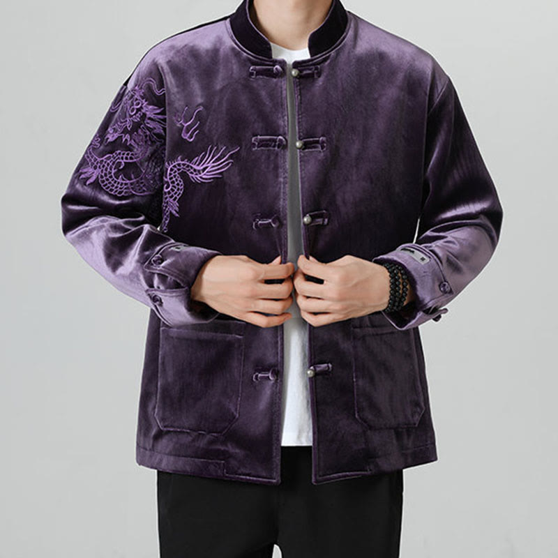 Nimara Ritual Embroider Dragon Casual Frog-button Cotton Men's Jacket Shirt Clothing