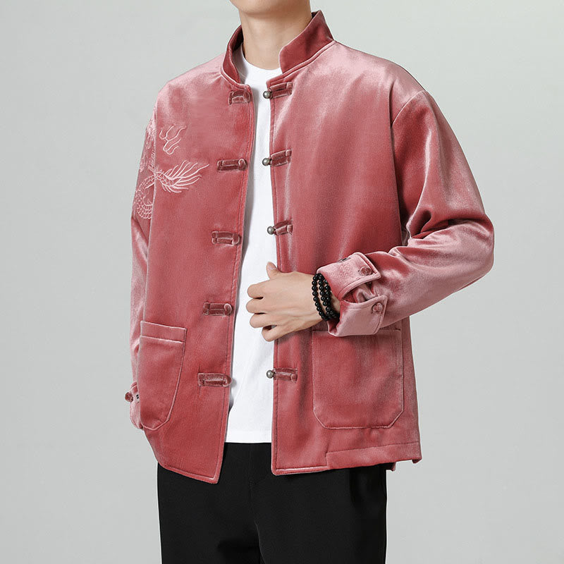 Nimara Ritual Embroider Dragon Casual Frog-button Cotton Men's Jacket Shirt Clothing