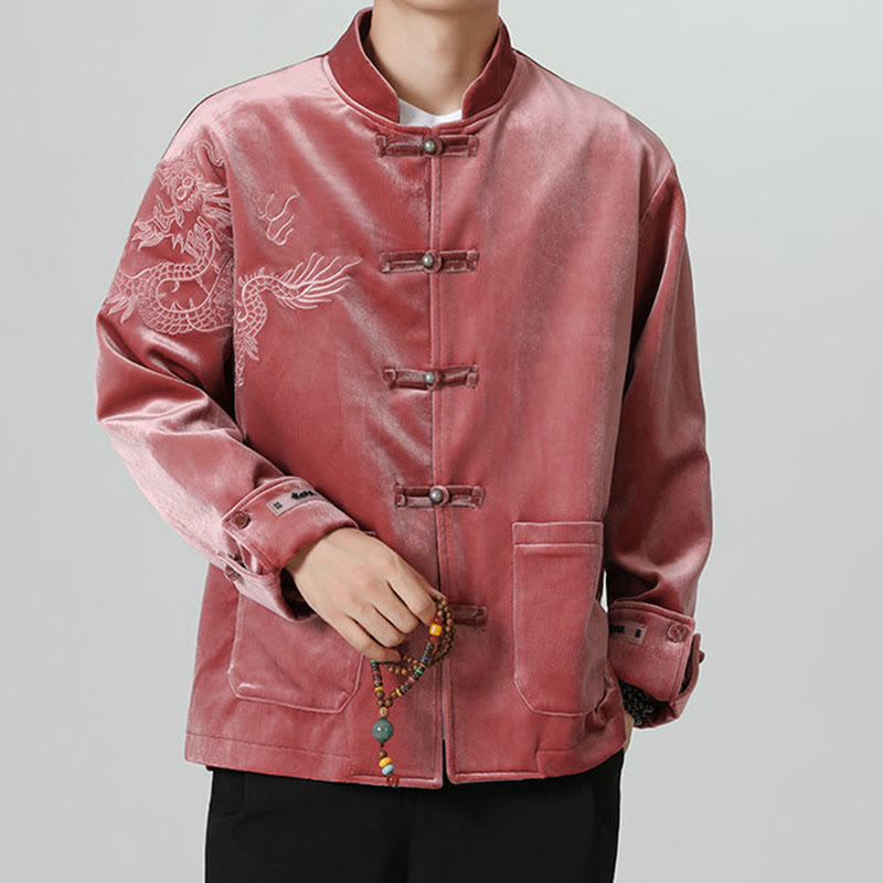 Nimara Ritual Embroider Dragon Casual Frog-button Cotton Men's Jacket Shirt Clothing