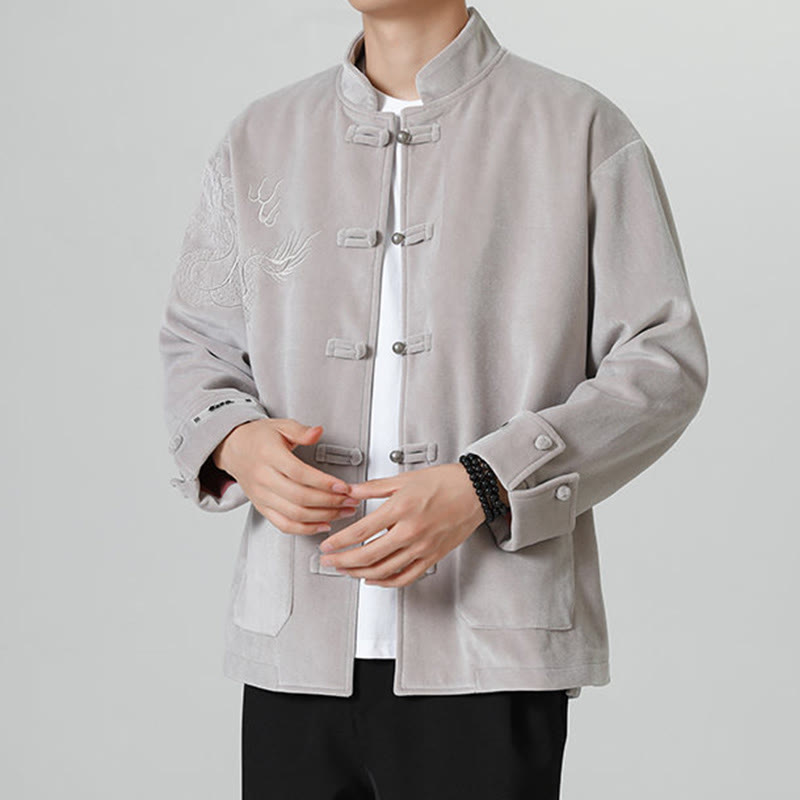 Nimara Ritual Embroider Dragon Casual Frog-button Cotton Men's Jacket Shirt Clothing